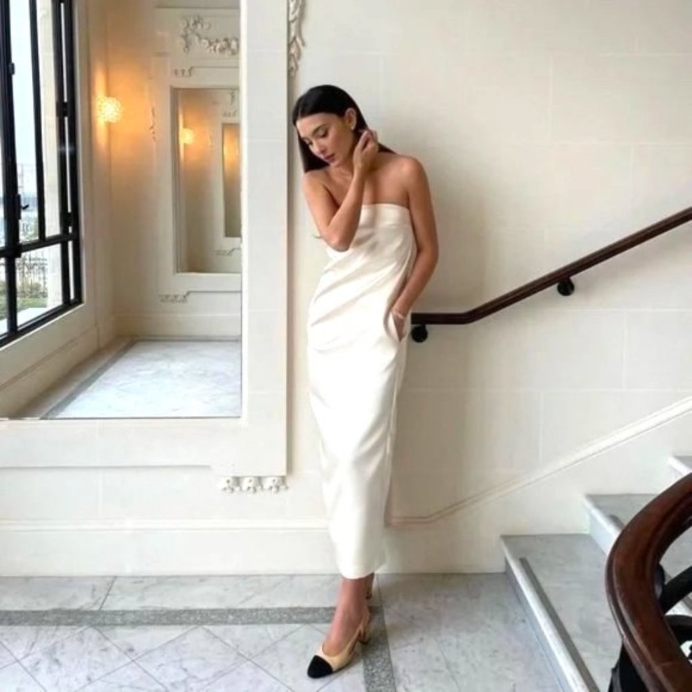 NWT ZARA WOMEN SATIN EFFECT DRESS VANILLA Sz-S/L